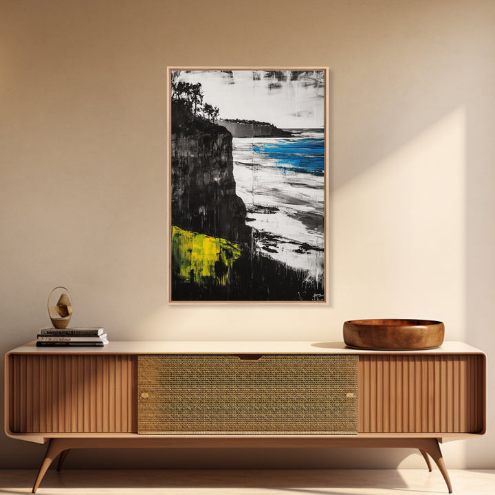 Cliffside View, Ocean Landscape, Modern Coastal Canvas Print, Beach House Wall Art, Black and White Decor, Contemporary Artwork