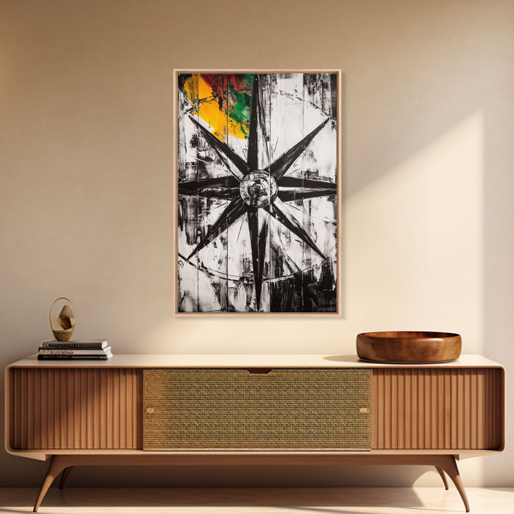 Compass Rose, Nautical Symbol, Abstract Design, Canvas Print, Black and White Art, Coastal Wall Decor, Modern Minimalist Artwork