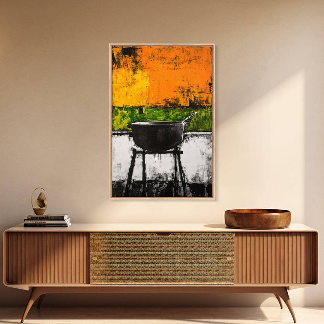 Abstract Kitchen Art, Modern Wall Decor, Rustic Cooking Print, Vibrant Boho Art, Large Wall Print, Dining Room Art, Framed Canvas Print