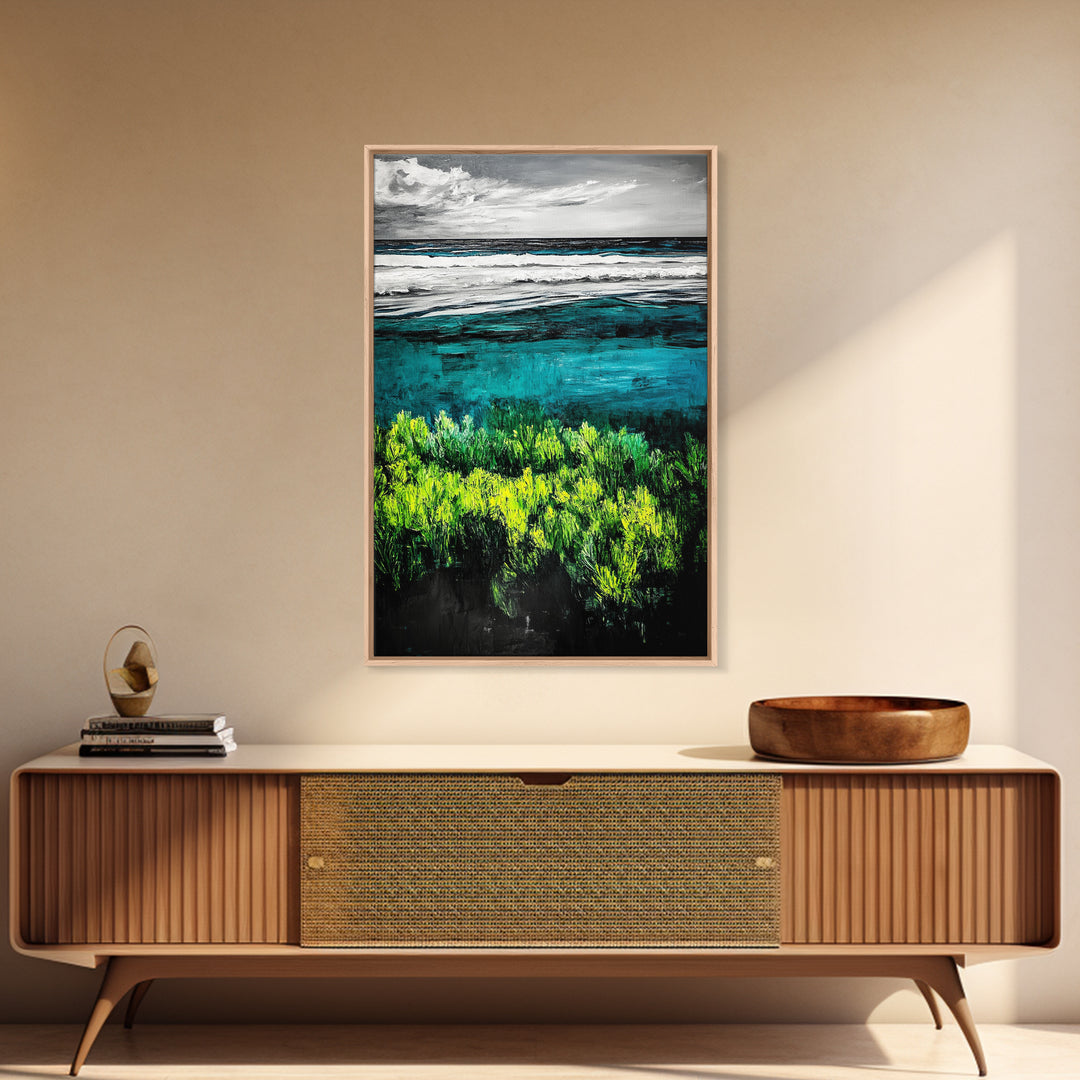 Ocean Landscape Art, Coastal Wall Print, Beach House Decor, Nature Inspired Art, Living Room Art, Minimalist Seascape, Framed Canvas Print