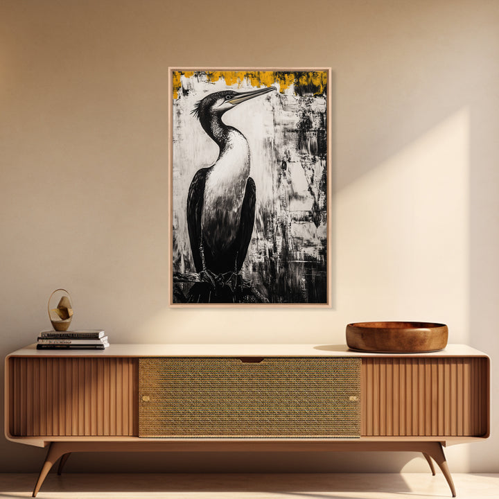 Bird Portrait Art, Nature Print, Wildlife Illustration, Black and White Art, Modern Rustic Decor, Living Room Art, Framed Canvas Print