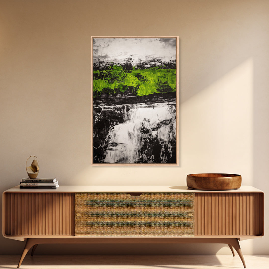 Abstract Art, Green and Black Print, Bold Nature Inspired Decor, Contemporary Wall Art, Modern Home Aesthetic, Framed Canvas Print