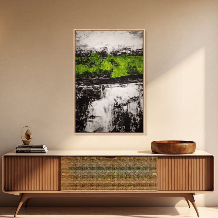 Abstract Art, Green and Black Print, Bold Nature Inspired Decor, Contemporary Wall Art, Modern Home Aesthetic, Framed Canvas Print