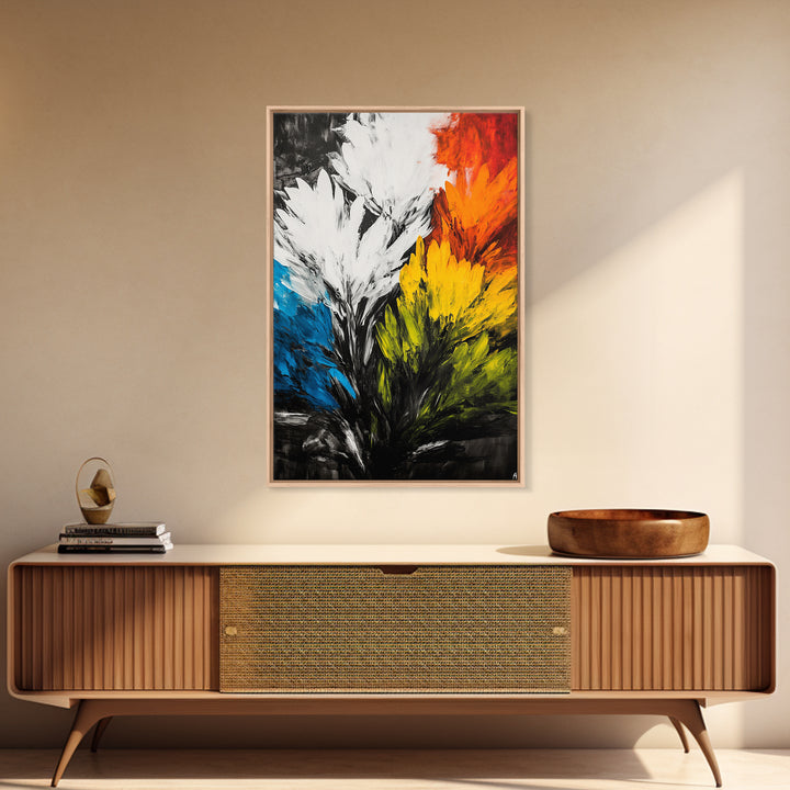 Abstract Floral Art, Expressionist Print, Flower Wall Decor, Modern Botanical Artwork, Vibrant Home Aesthetic, Framed Canvas Print