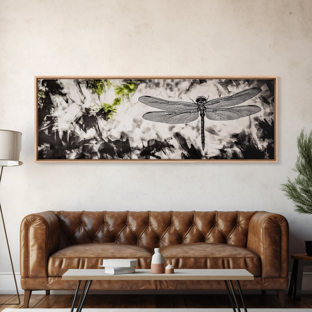Dragonfly Sketch, Monochrome Nature, Canvas Print, Modern Wall Art, Minimalist Decor, Botanical Illustration, Bedroom Artwork
