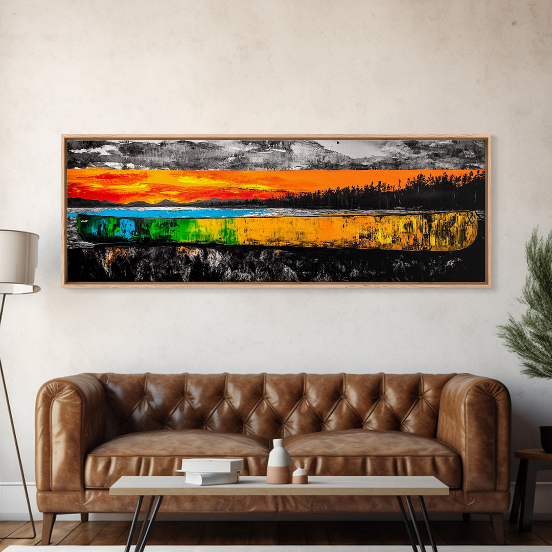 Canoe Reflection, Lake Canvas Print, Nature Wall Art, Rustic Cabin Decor, Adventure Art, Sunset Scene, Living Room Wall Art