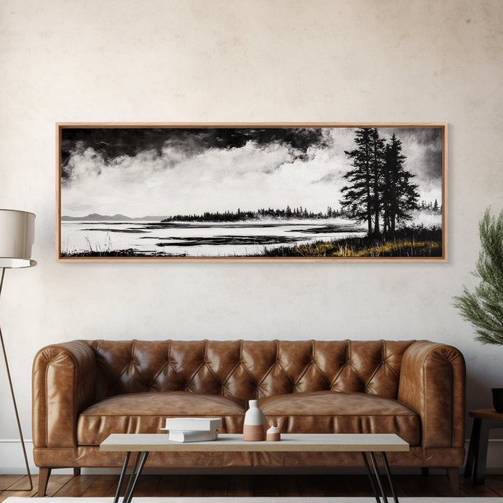 Coastal Landscape Art, Black and White Wall Print, Minimalist Seascape Decor, Modern Beach House Artwork, Canvas Print