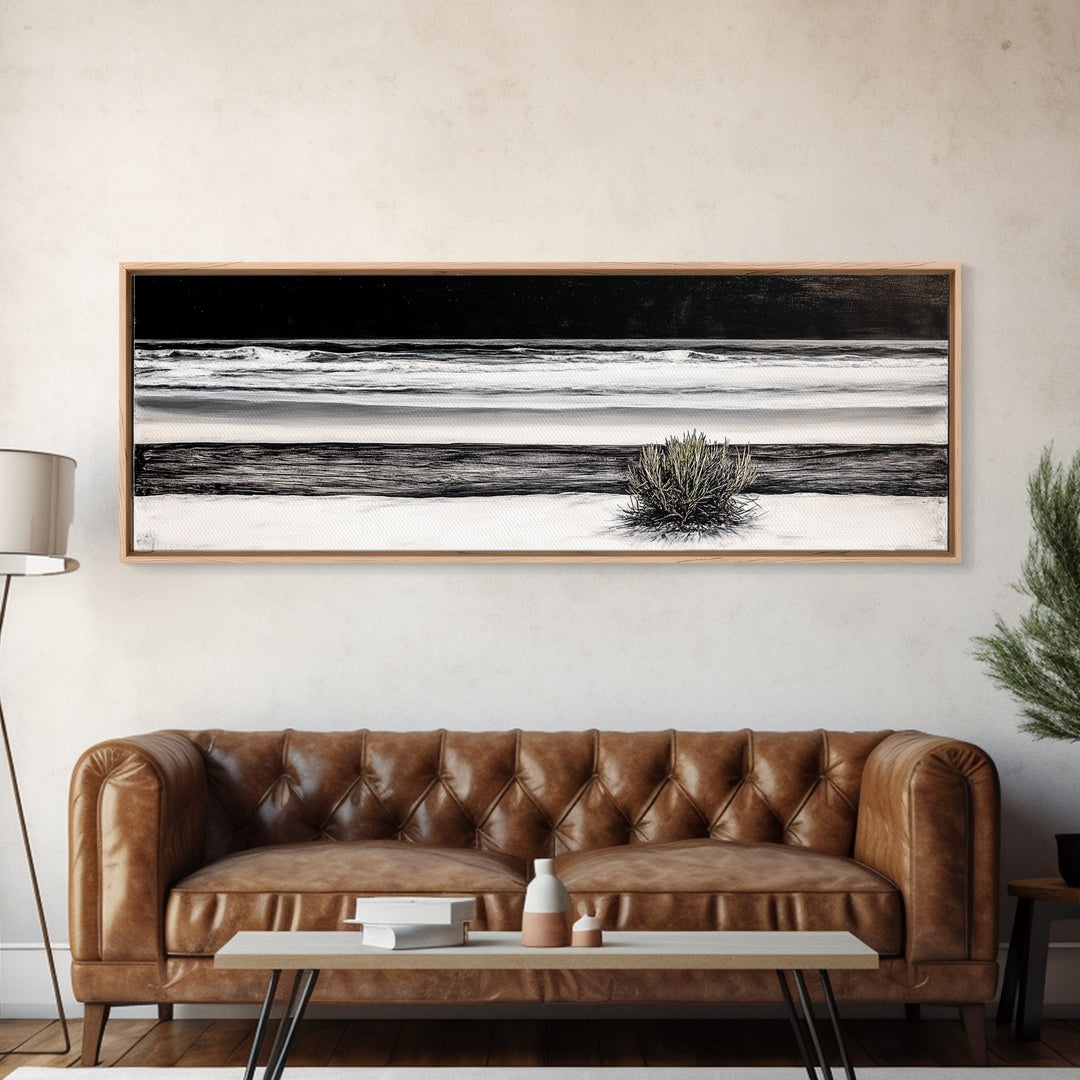 Black and White Seascape, Coastal Wall Art, Minimalist Ocean Art, Modern Beach Decor, Framed Canvas Print, Bedroom Art, Monochrome Landscape