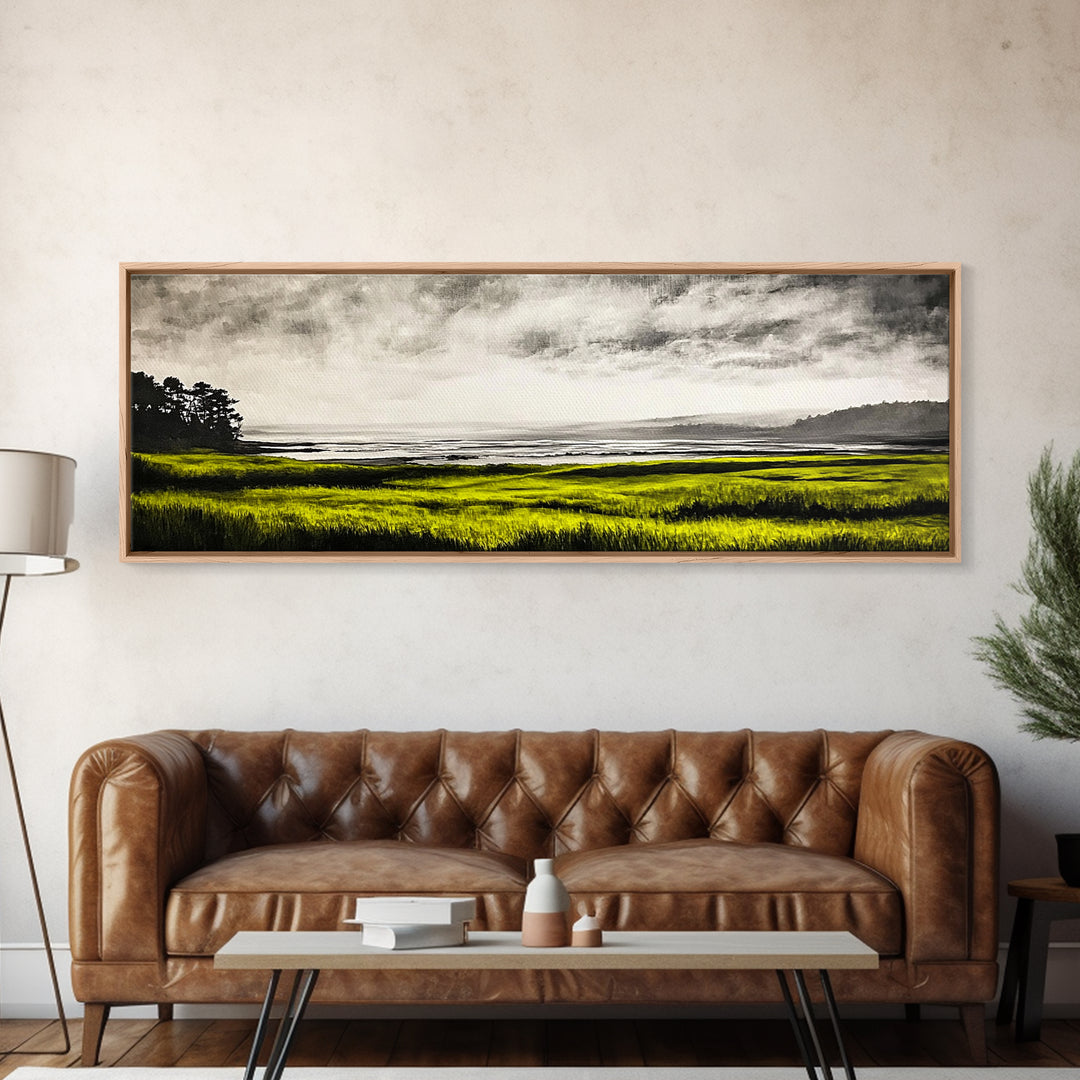 Rolling Hills, Golden Grasslands, Nature Painting, Framed Canvas Print, Rustic Decor, Large Landscape Art, Serene Home Wall Art