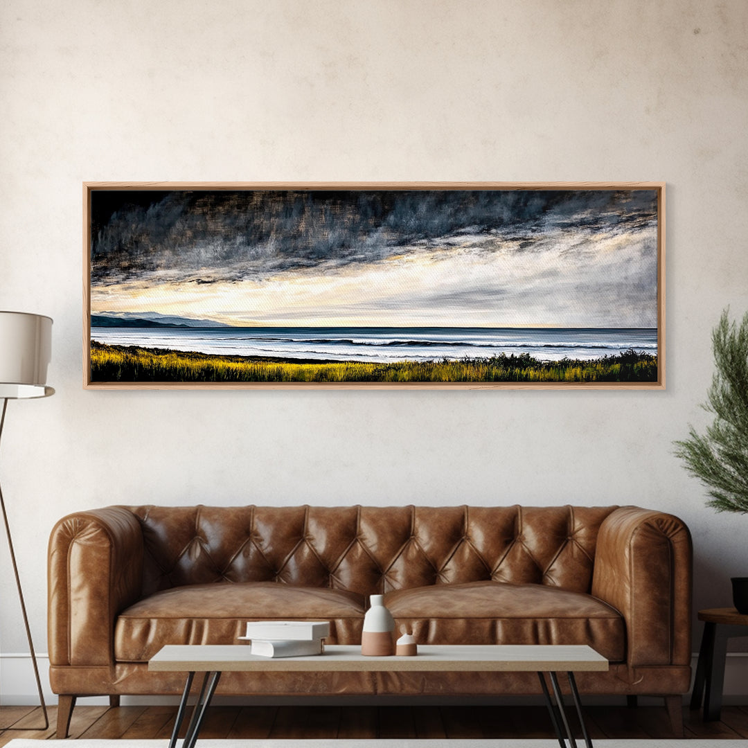 Coastal Storm, Dramatic Sky, Seascape Painting, Canvas Print, Ocean Wall Art, Minimalist Style, Large Art, Bedroom Decor, Moody Tones