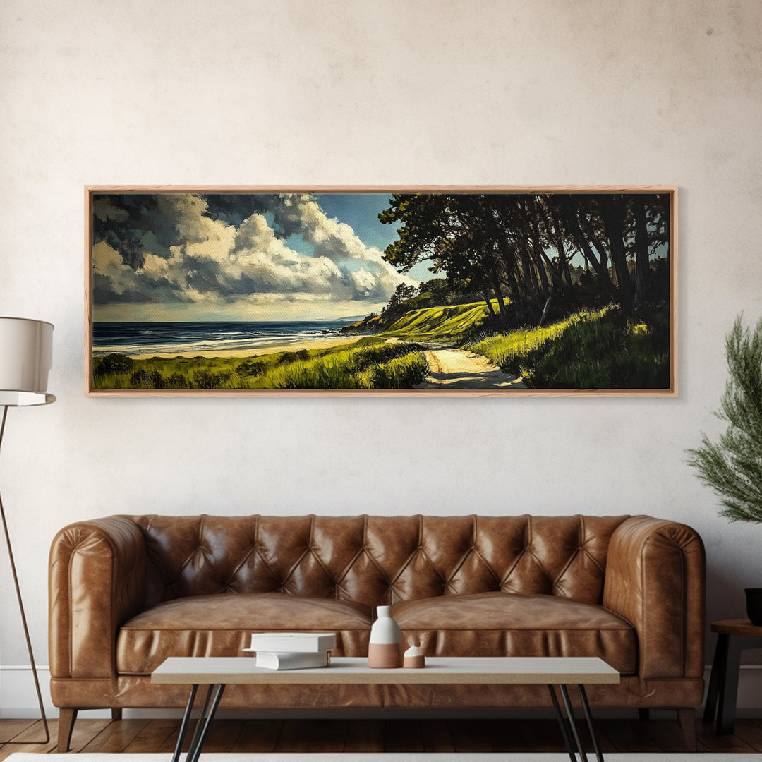 Coastal Path, Ocean View, Beach Landscape, Tranquil Art Print, Blue Green Decor, Relaxing Wall Art, Framed Canvas Print, Housewarming