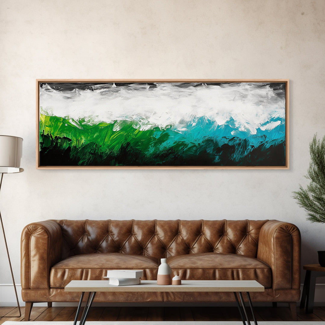 Abstract Seascape, Textured Wave, Coastal Artwork, Modern Ocean Print, Minimalist Blue Green Decor, Framed Canvas Print, Gift Idea