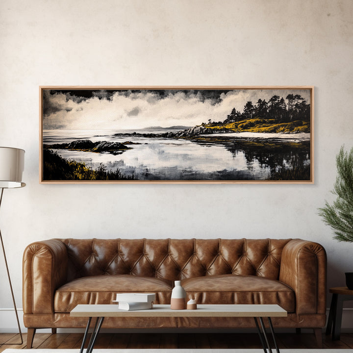 Coastal Reflection, Black White Art, Framed Canvas Print, Modern Landscape Art, Minimalist Decor, Large Wall Art, Bedroom Wall Art