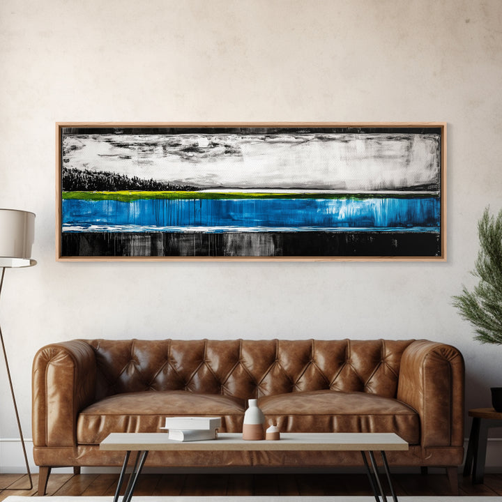 Lake Reflection, Blue Water Art, Minimalist Landscape, Nature Serenity, Monochrome Sky, Peaceful Home Decor, Canvas Print