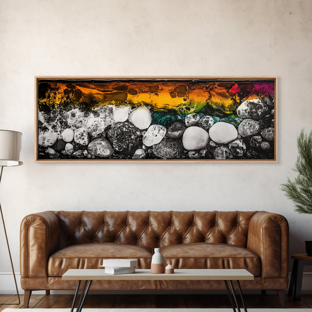 Abstract Stones, Modern Art, Vibrant Wall Decor, Canvas Print, Black White Orange, Office Art, Contemporary Home Decor, Large Wall Art