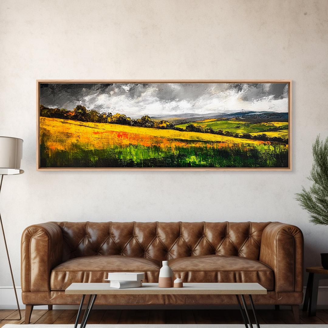 Rolling Hills, Golden Fields, Nature Landscape Art, Framed Canvas Print, Rustic Home Decor, Modern Farmhouse Wall Art, Large Artwork