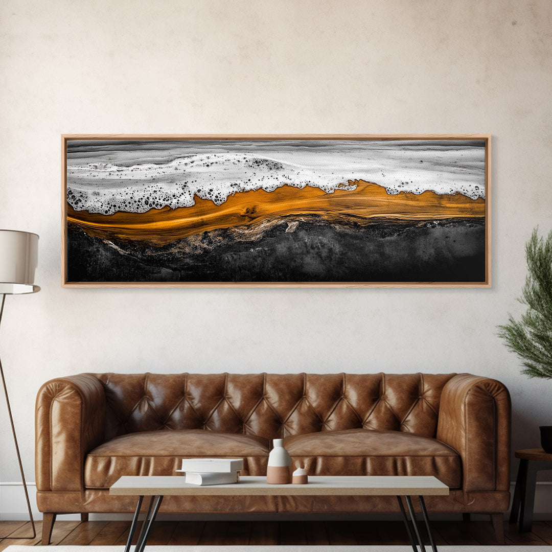 Ocean Wave, Coastal Abstract, Black and Gold Art, Framed Canvas Print, Beach House Decor, Modern Wall Art, Surf Art, Nautical Decor