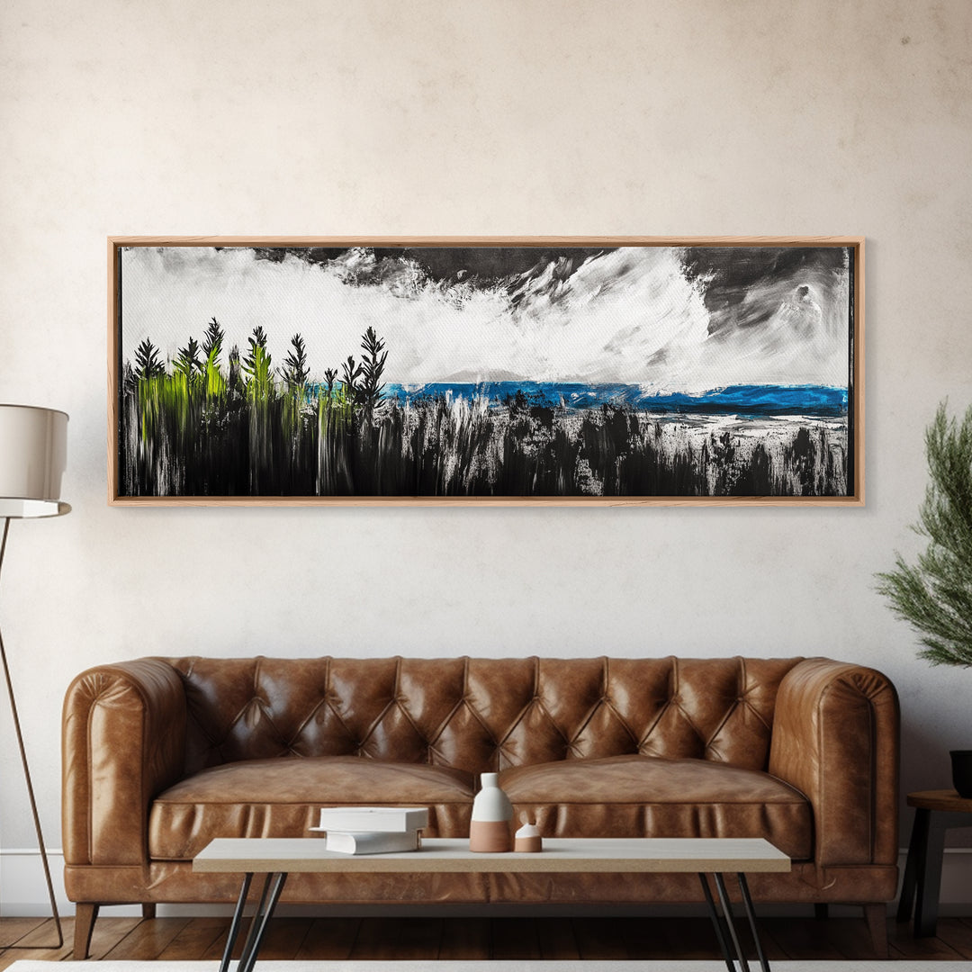 Dark Seascape, Moody Ocean, Coastal Wall Art, Framed Canvas Print, Nautical Decor, Modern Black and White, Ocean Horizon, Stormy Sky