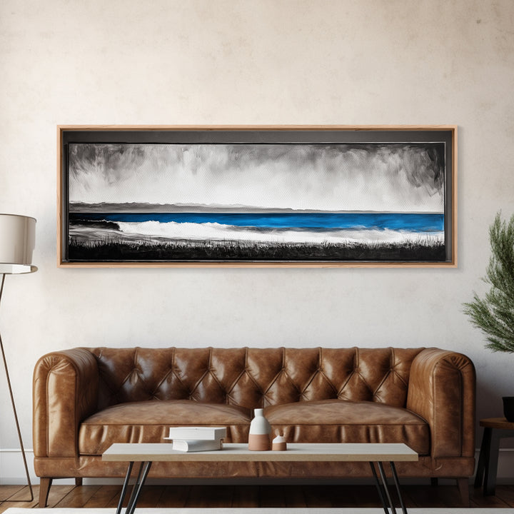 Coastal Serenity, Ocean Waves, Minimalist Decor, Framed Canvas Print, Modern Beach Wall Art, Living Room Artwork, Blue Seascape