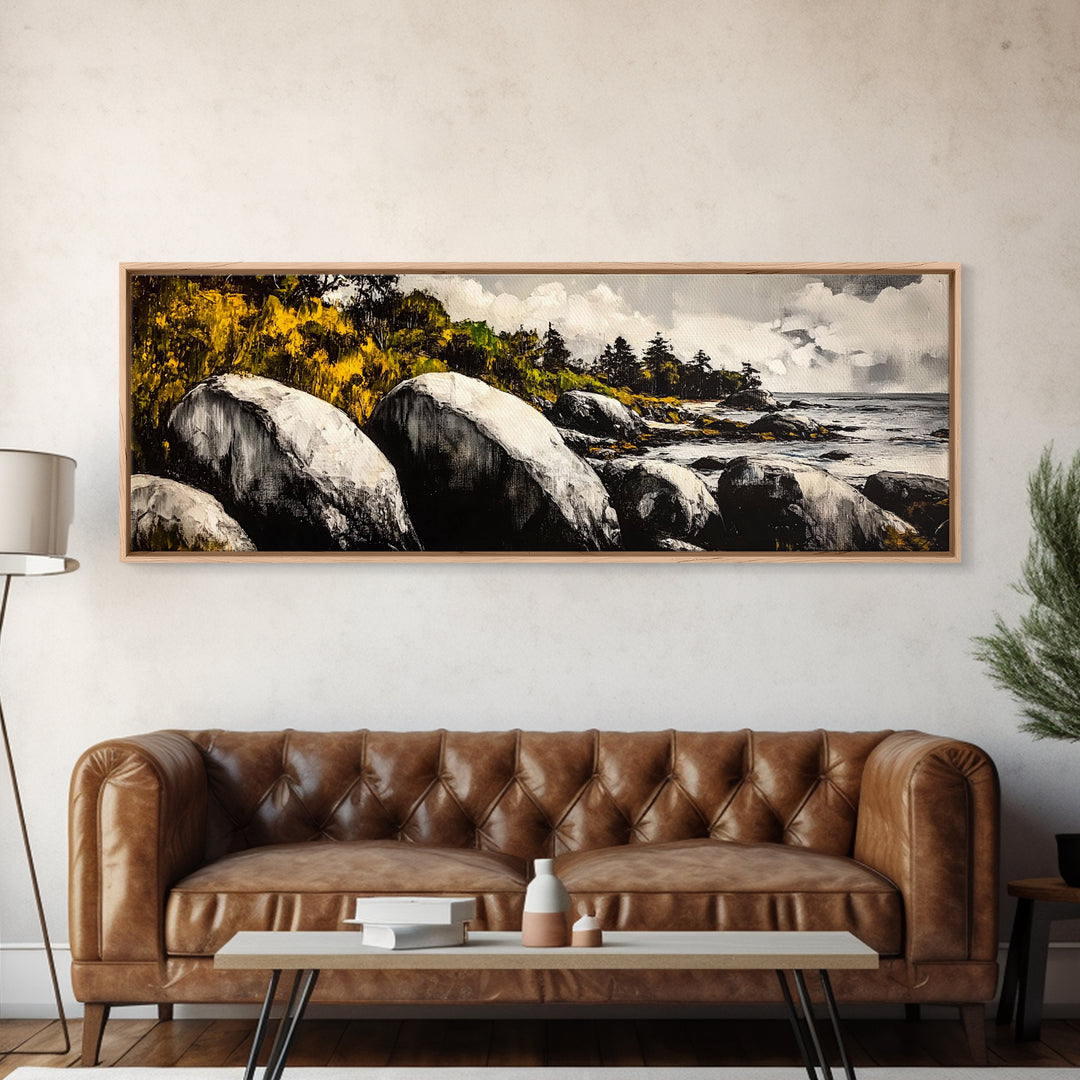 Rocky Shore, Coastal Landscape, Nature Inspired Art, Ocean Beach Wall Art, Large Format Art, Canvas Print, Living Room Art