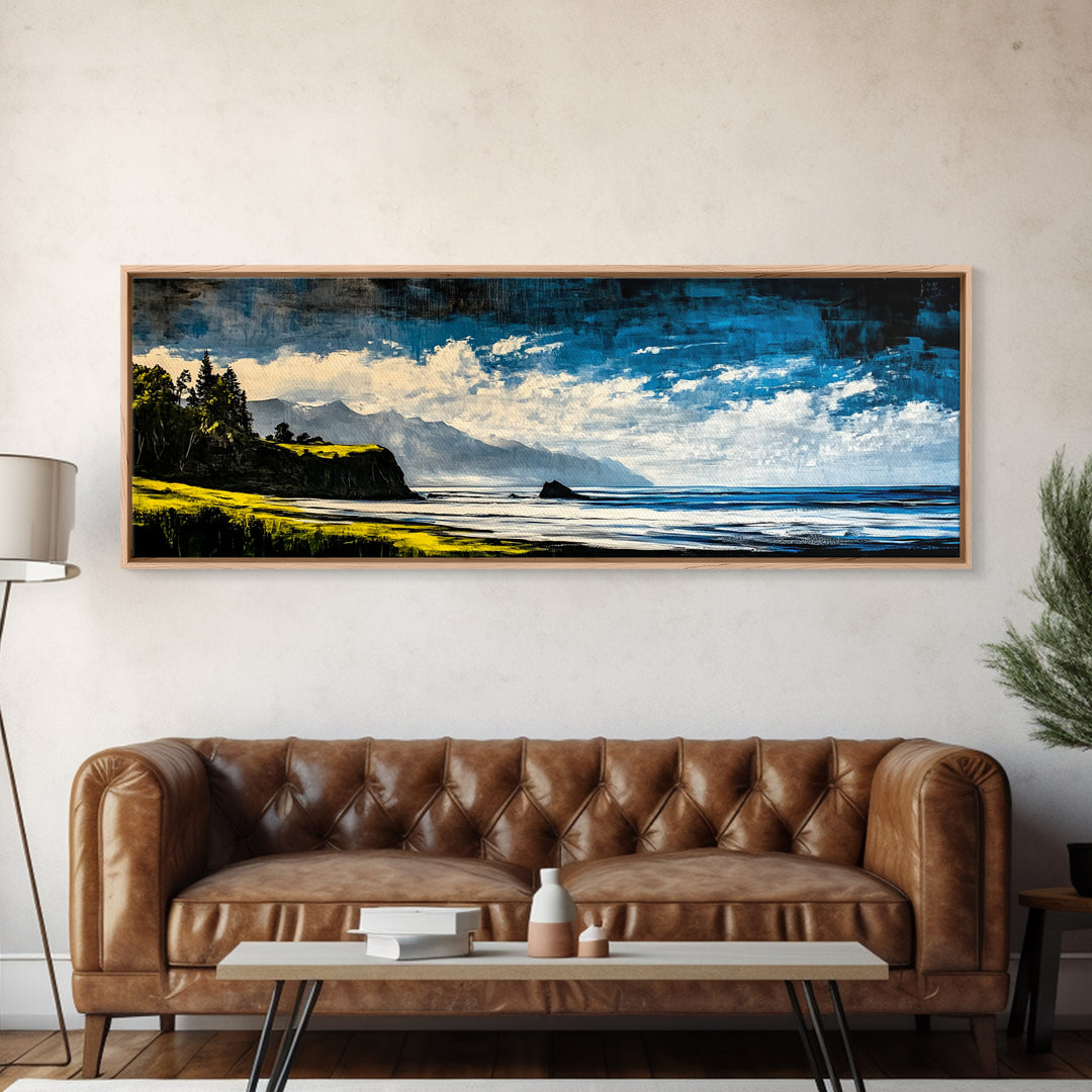 Coastal Cliff Painting, Blue Ocean Wall Art, Scenic Seaside Landscape, Nature Decor, Relaxing Beach Artwork, Bedroom Wall Art, Canvas Print