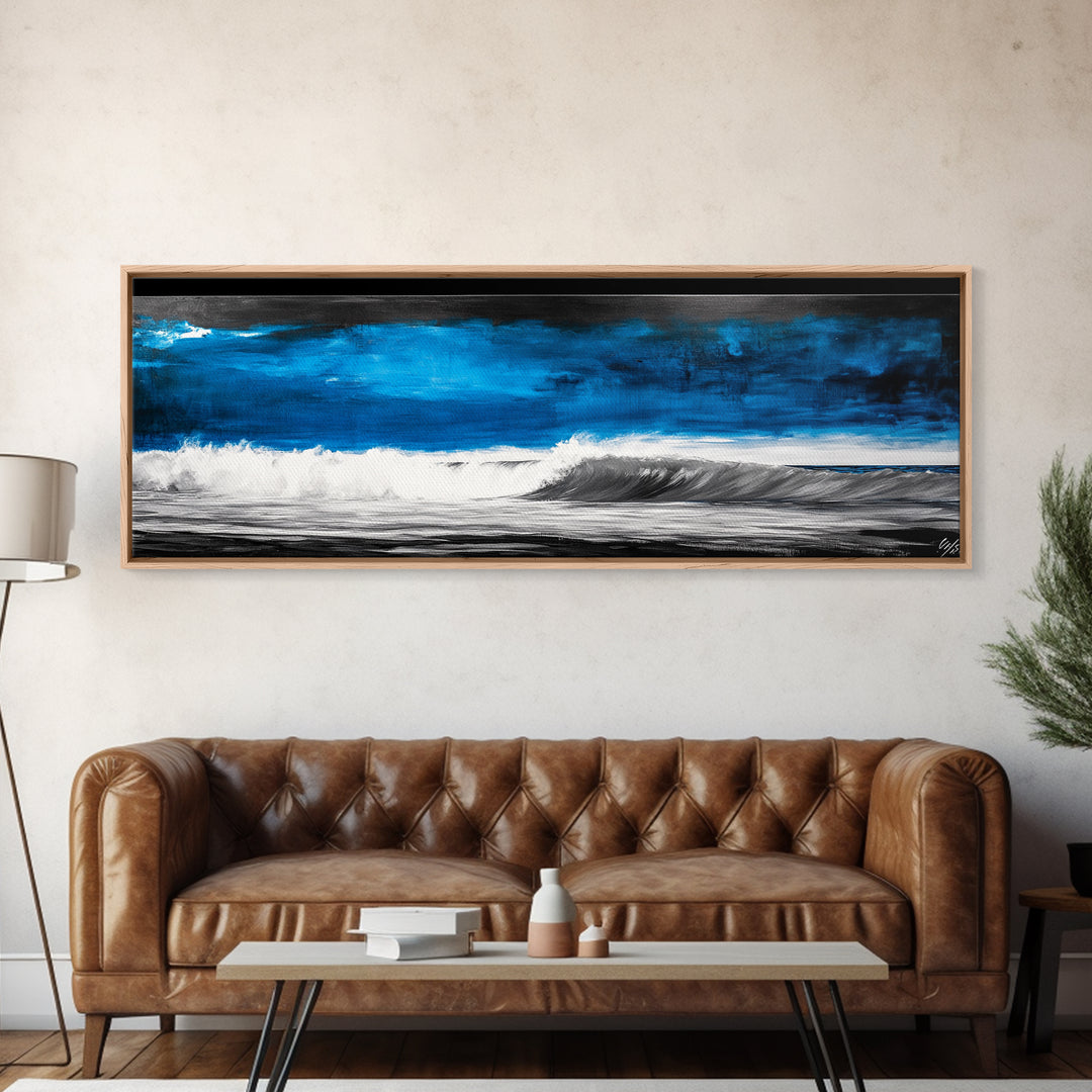 Ocean Wave Painting, Blue Seascape Art, Modern Coastal Decor, Large Beach Wall Art, Minimalist Water Art, Office Wall Decor, Framed Canvas Print