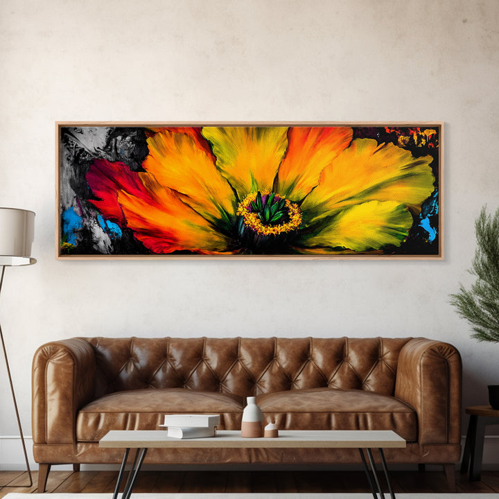 Abstract Flower, Bold Colors, Floral Wall Art, Vibrant Home Decor, Modern Impressionism, Fall Decor, Framed Canvas Print, Bedroom Wall Art