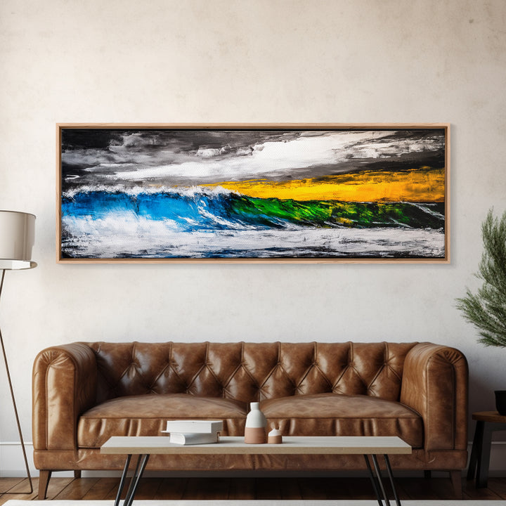 Blue, Green, Wave, Framed Canvas Print, Ocean Wall Art, Surfer Gift, Coastal Living Decor, Modern Abstract Seascape, Minimalist Art Piece