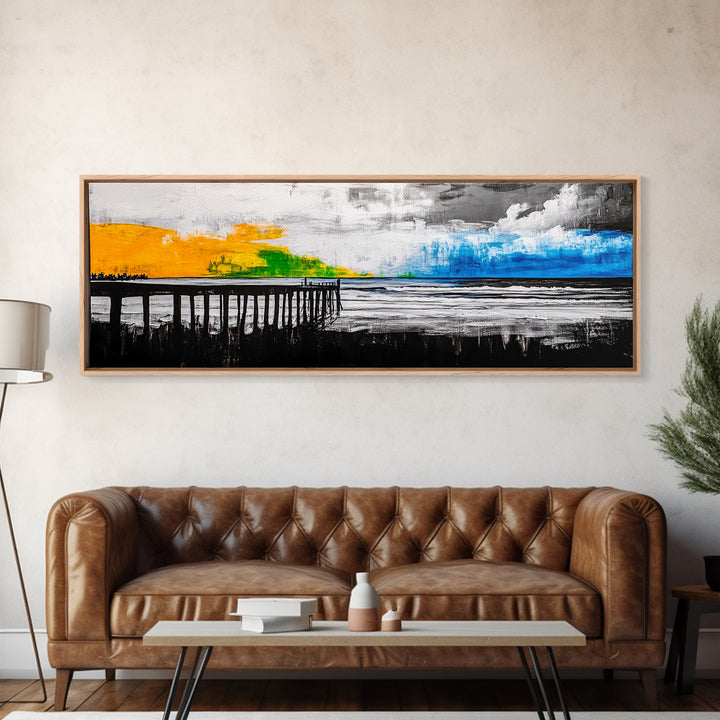 Pier, Beach, Ocean, Canvas Print, Black and White Coastal Art, Minimalist Wall Decor, Modern Seascape, Surf Inspired Painting, Nautical Theme