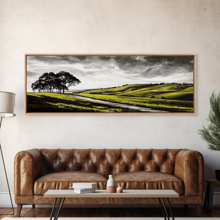 Rolling Hills, Nature Wall Art, Country Landscape Painting, Warm Autumn Tones, Rustic Home Decor, Framed Canvas Print, Living Room