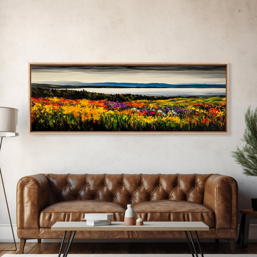 Mountain Meadow, Vibrant Landscape Art, Nature Painting, Framed Canvas Print, Fall Wall Art, Cabin Decor, Rustic Art