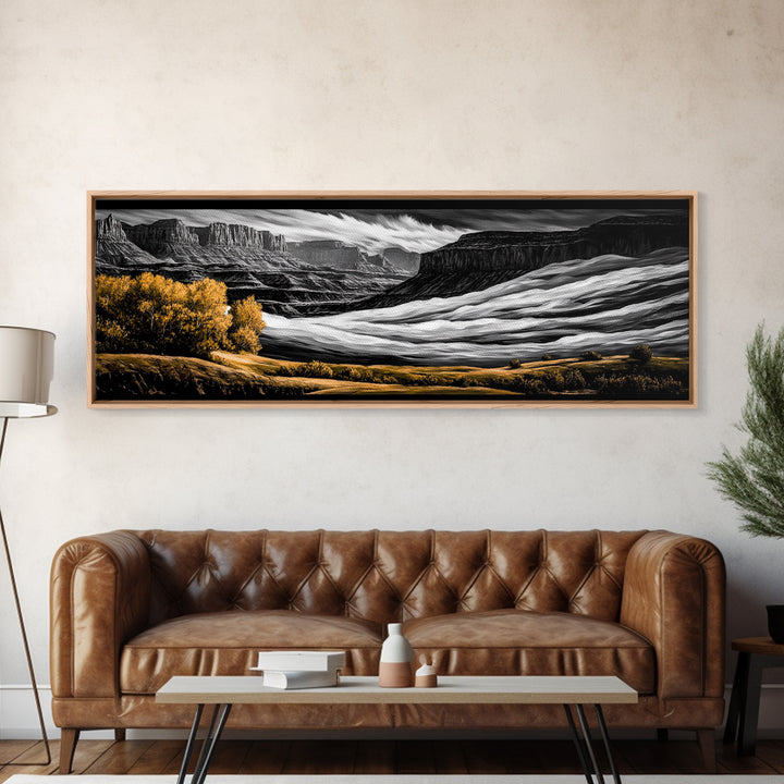 Desert Canyon, Black and White Landscape, Rustic Western Art, Framed Canvas Print, Fall Wall Art, Nature Photography Style