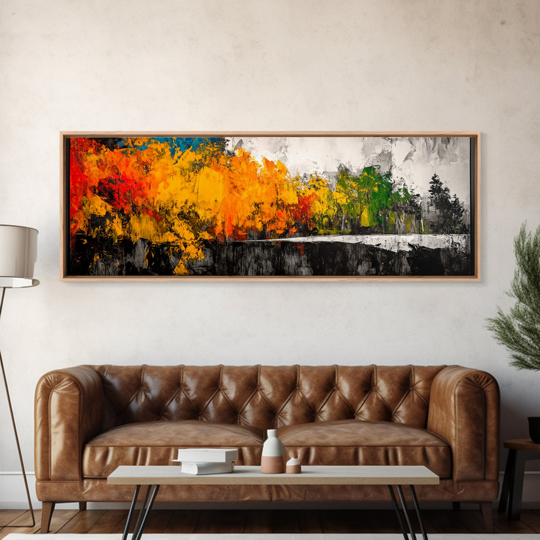 Autumn Forest, Vibrant Foliage, Fall Landscape, Nature Inspired Art, Framed Canvas Print, Cozy Home Decor, Rustic Cabin Wall Art, Boho Aesthetic