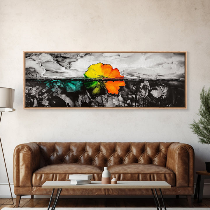 Abstract Floral Art, Floating Flower Print, Modern Botanical Wall Decor, Vibrant Nature Painting, Contemporary Canvas Print, Office Art