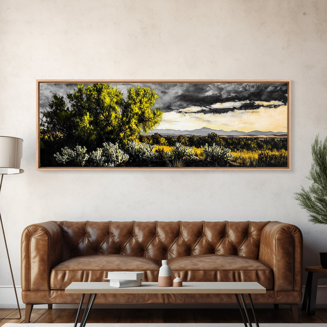 Desert Sunset, Cactus Landscape, Southwest Art, Nature Wall Decor, Framed Canvas Print, Earthy Home Decor, Rustic Western Art, Moody Wall Decor