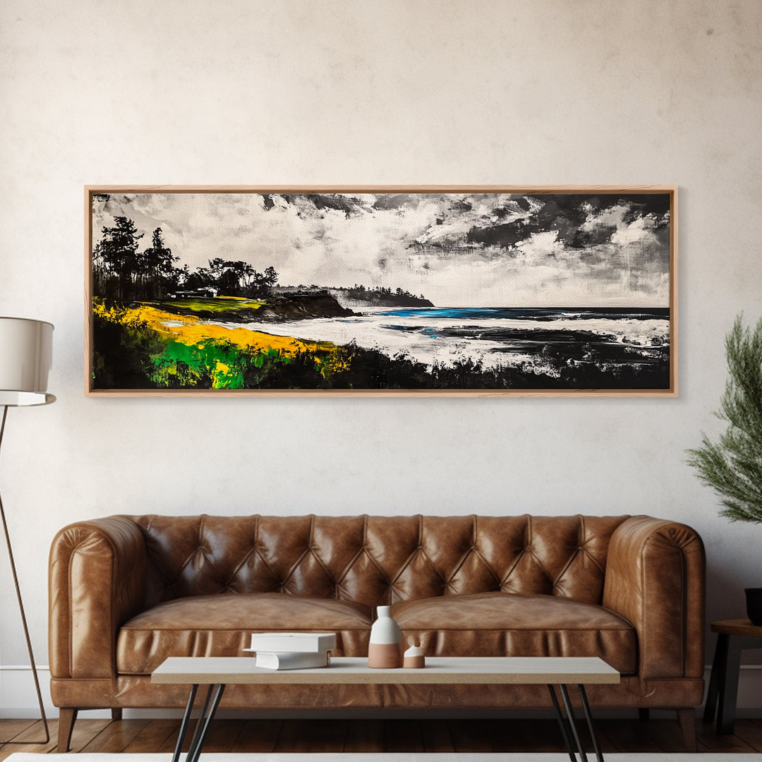 Coastal Cliffs, Stormy Beach, Framed Canvas Print, Ocean Landscape, Nautical Home Art, Black and White Coastal Print, Office Decor