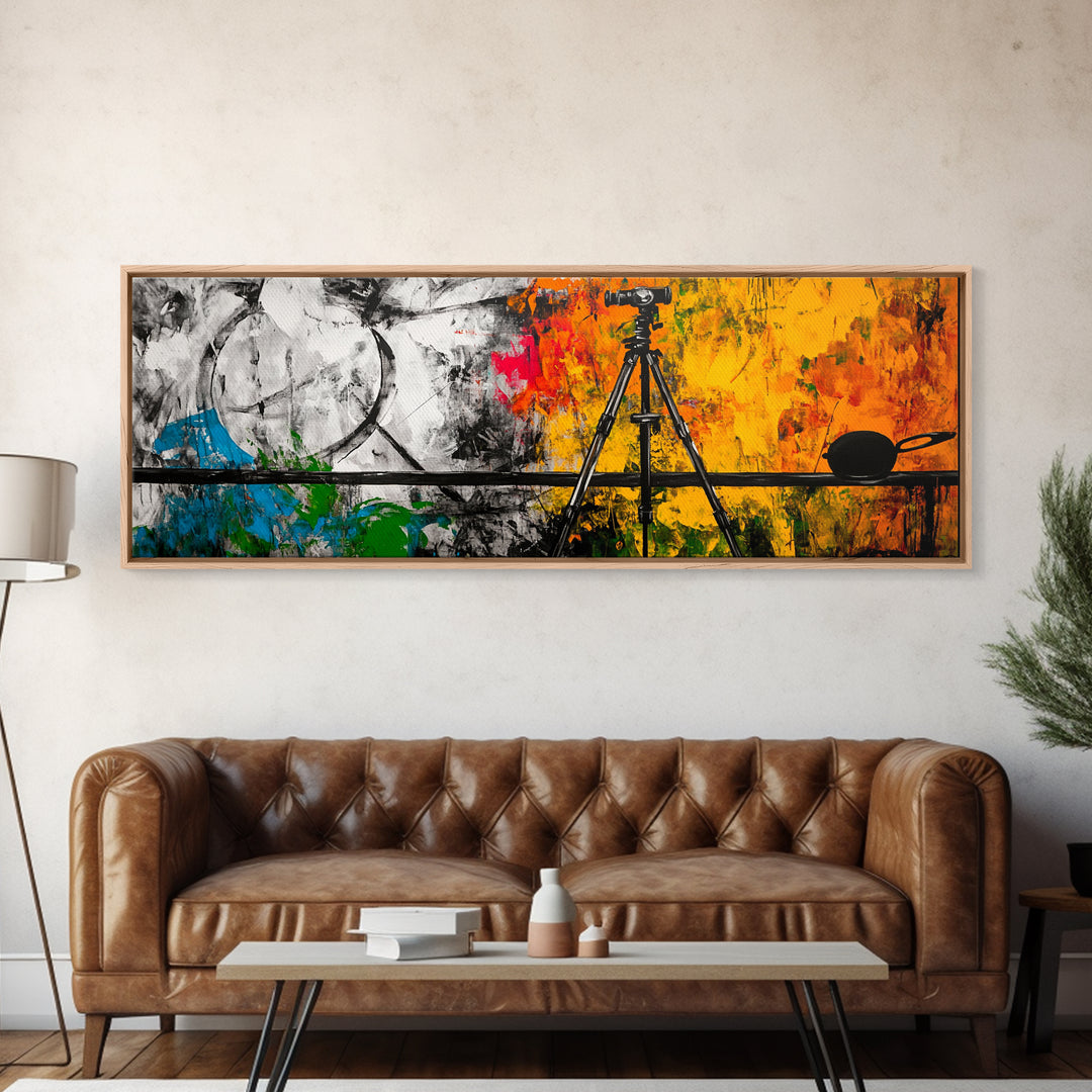Photographer Tripod, Abstract Art, Framed Canvas Print, Artistic Studio Decor, Modern Wall Art, Creative Home Artwork, Gift Idea