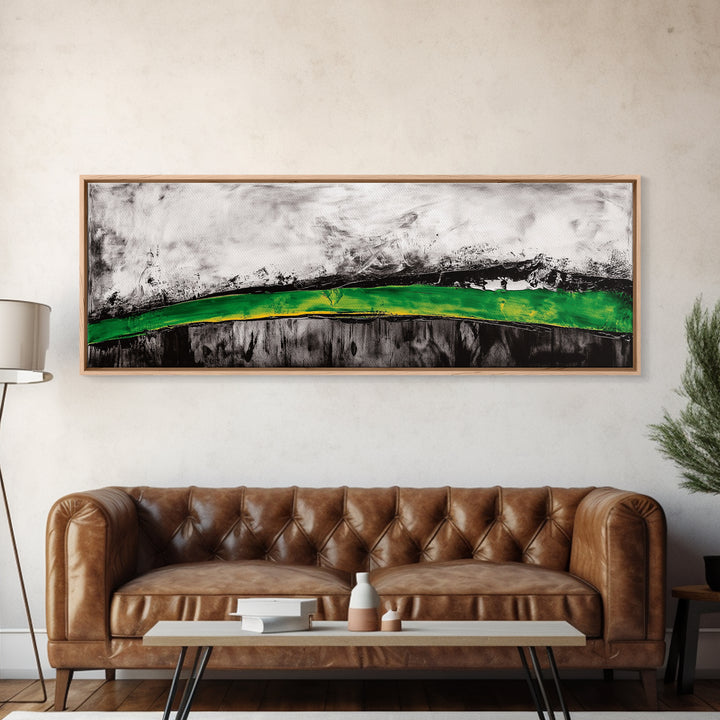 Bold Green Landscape, Abstract Horizon Art, Contemporary Nature Painting, Earthy Wall Decor, Office Wall Art, Framed Canvas Print