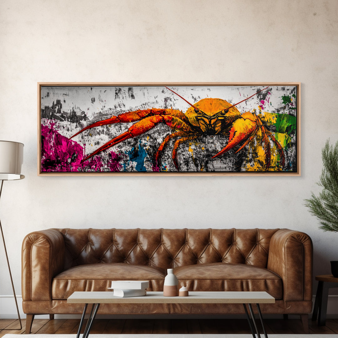 Abstract Crab Art, Coastal Marine Painting, Bold Ocean Life Wall Decor, Nautical Beach House Art, Vibrant Wildlife Print, Framed Canvas Print