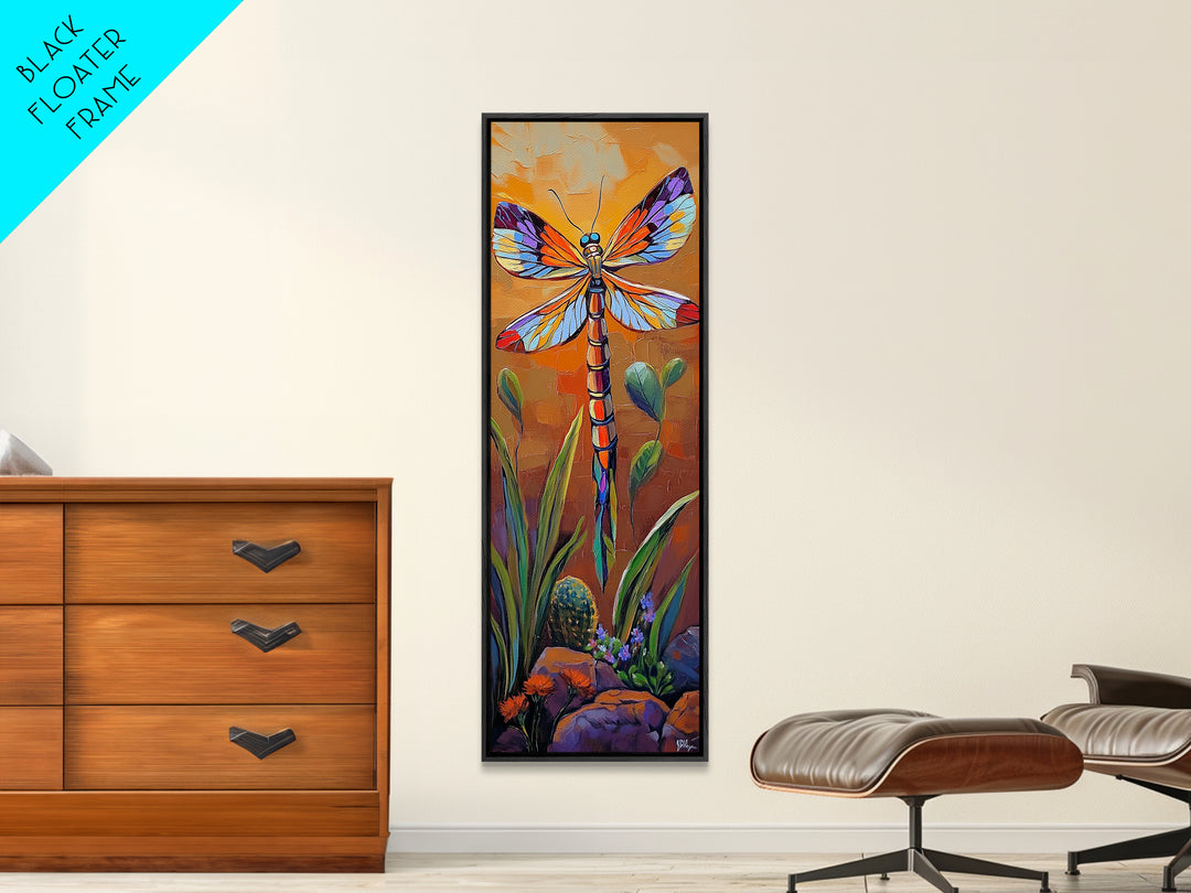 Dragonfly Wings, Garden Sunset, Whimsical insect decor Canvas Print, vibrant boho nature wall art, entryway statement piece