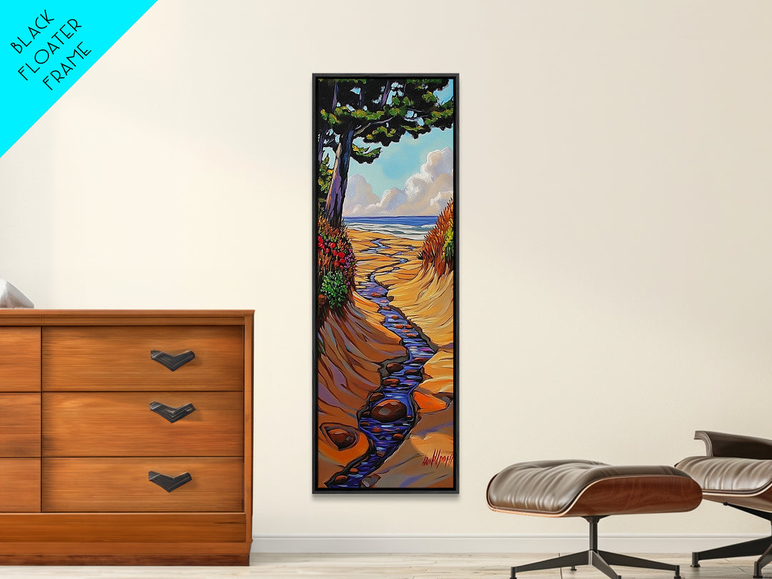 Beach Stream, Trees Coastal, Serene golden shore view Canvas Print, nature landscape art, beach house wall decor, nature decor