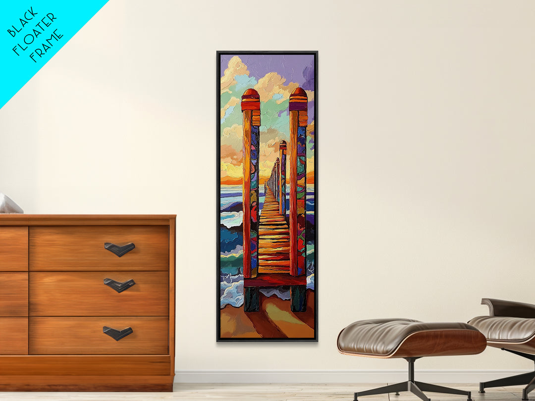 Pier Sunset, Coastal Journey – Canvas Print colorful beach landscape painting, ocean wall decor, coastal living room wall art, vibrant seascape