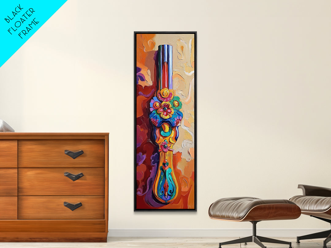 Decorative Handle, Floral Carving, Vibrant Artisan Wall Art, Baroque Boho Style, Eclectic Entryway Decor, Framed Canvas Print