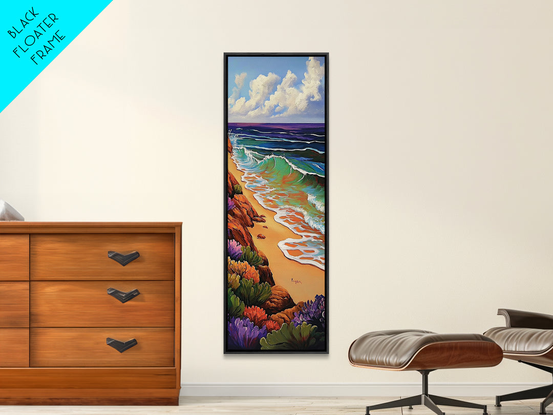 Coastal Waves, Beach Shoreline, Ocean Nature Art, Bright Summer Seascape, Nautical Bathroom Decor, Canvas Print