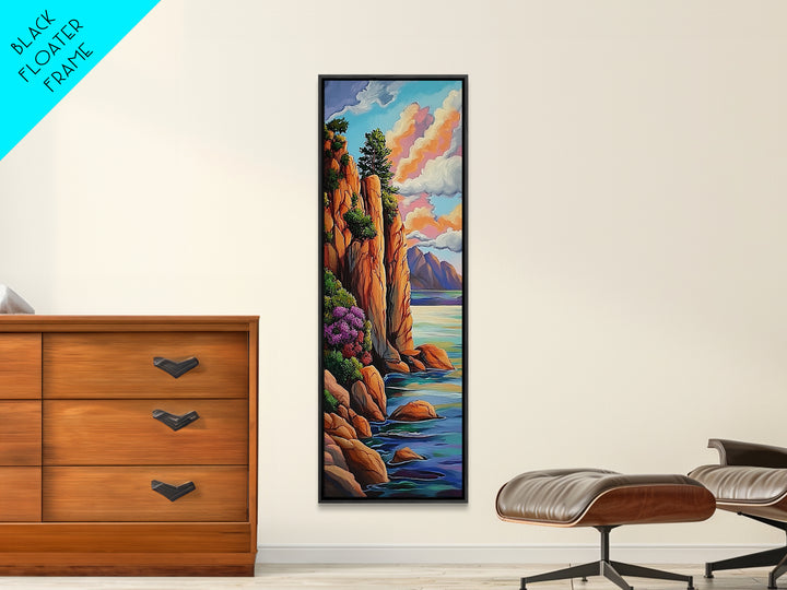 Ocean Cliffside, Pool, Waves, Framed Canvas Print, Tranquil ocean pool wall art, coastal seascape, tropical beach vibes, bathroom decor