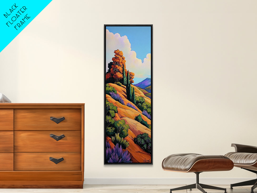 Autumn Hillside, Trees, Landscape — Framed Canvas Print of fall countryside with trees, perfect Fall Bedroom Art or Rustic Living Room Wall Art