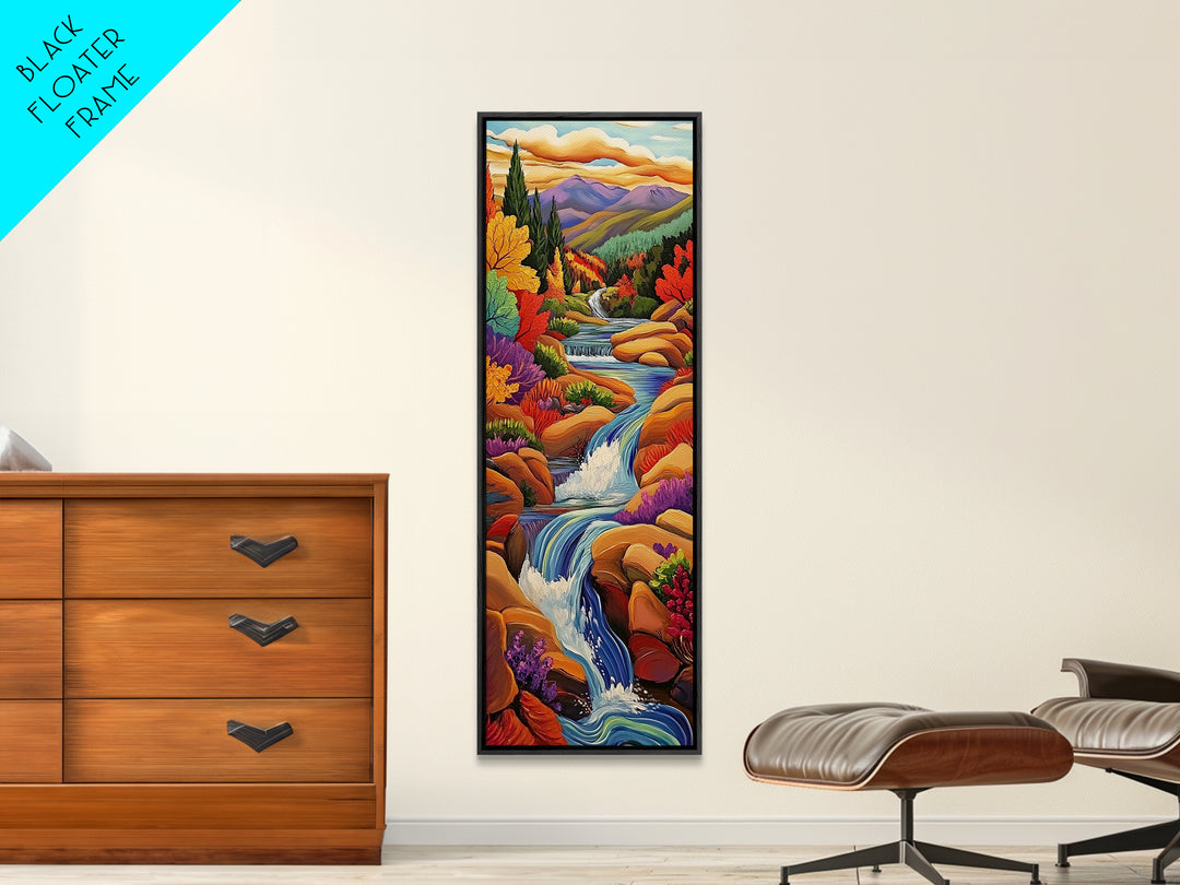 Autumn Waterfall, Mountain, River — Canvas Print of fall mountain river scene, great for Rustic Cabin Decor or Autumn Living Room Wall Art