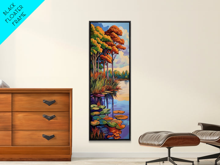 Autumn Trees, Pond, Framed Canvas Print, Fall Landscape Wall Art, Rustic Home Decor, Nature Lover Gift, Living Room Woodland Scene