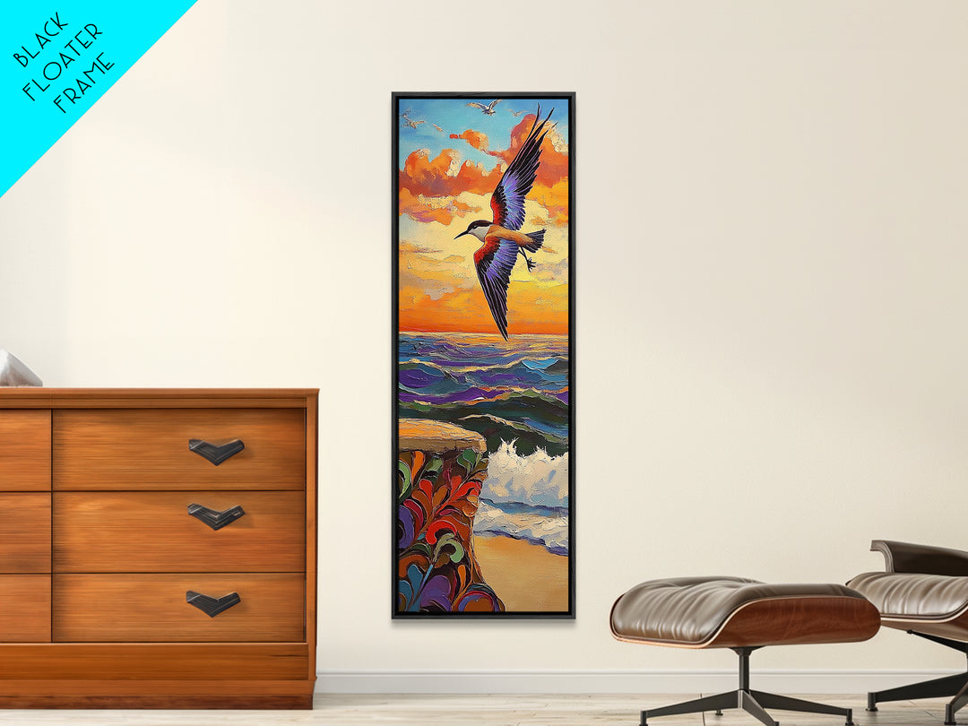 Bird Ocean, Flight, Canvas Print, Coastal Wildlife Wall Art, Nature Inspired Decor, Sunset Seascape, Beach House Accent Piece