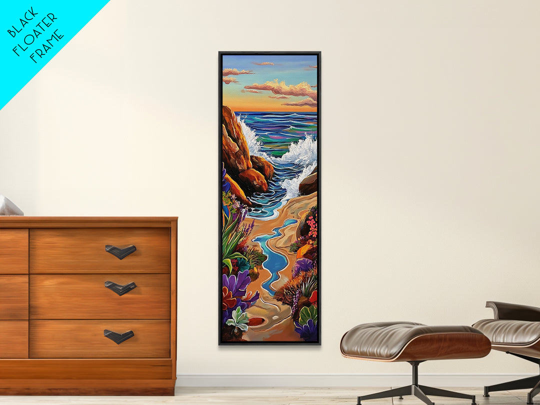 Beach Path, Rocks, Canvas Print, Coastal Wall Art, Nature Inspired Hallway Decor, Vibrant Ocean Scene, Boho Beach Aesthetic